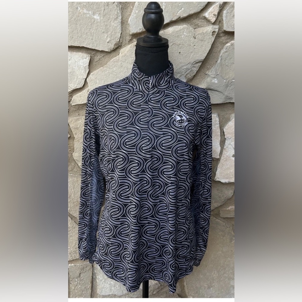 EP‎ Pebble Beach Womens 1/4 Zip Golf Shirt Large Black White Swirls